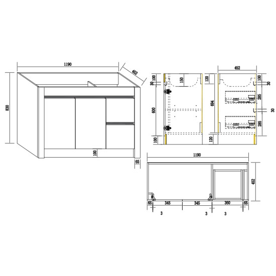 BC7 1200mmx460mmx850mm Plywood Floor Standing Vanity with Ceramic Single Basin